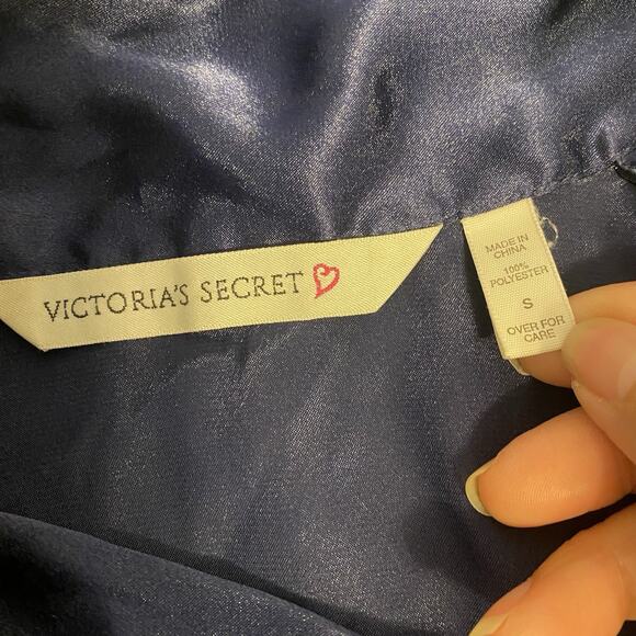 Vintage Victorias Secret Robe Women S Oversized Satin Blue Button Up Lightweight - Picture 5 of 10